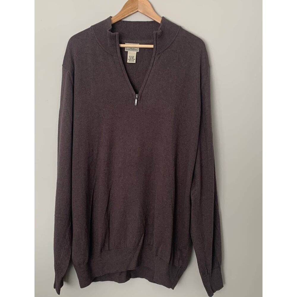 L.L.Bean Men's Brown Half Zip Cotton Cashmere Sweater - XXL Reg